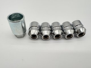 Lot de 5 écrous de roue antivol chromés 12x150 - Cône 60°